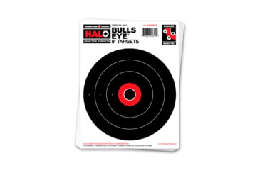 Image of Thompson Target HALO Bullseye 8in Reactive Splatter Targets 8.5x11, 20 Pack, Black/Red, Small, 4610-20