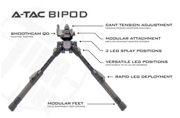 Image of Tier One Atac Bipod - Carbon QD Picatinny Tilt Only 9in, Grey, T1ATACC-LTPIC