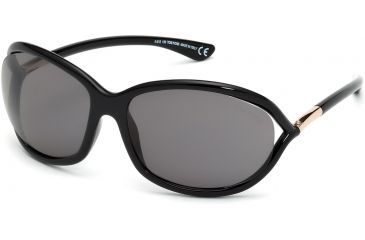 Image of Tom Ford FT0008 Sunglasses - Shiny Black Frame Color, Smoke Polarized Lens Color