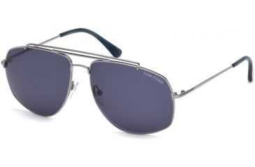 Image of Tom Ford FT0496 Sunglasses - Shiny Light Ruthenium Frame Color, Blue Lens Color