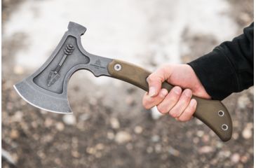 Image of Tops Knives Hammer Hawk Tomahawk Ax, 4.5 in Acid Rain 1075 RC 56-58 Blade, Green Canvas Micarta Handle, HAMH-03