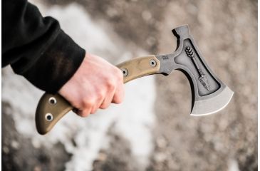 Image of Tops Knives Hammer Hawk Tomahawk Ax, 4.5 in Acid Rain 1075 RC 56-58 Blade, Green Canvas Micarta Handle HAMH-03