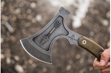 Image of Tops Knives Hammer Hawk Tomahawk Ax, 4.5 in Acid Rain 1075 RC 56-58 Blade, Green Canvas Micarta Handle HAMH-03