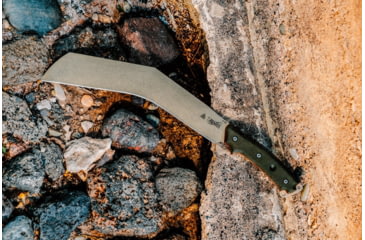 Image of TOPS Knives The Bestia Knife, 13 Tactical Stone finish 1095HC steel blade, Green and tan canvas micarta handle, TBST-01