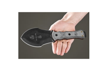 Image of TOPS Knives Tracker Digger Knife, 10.5in Overall, 4.75in Black Traction Coated Double Edge 1095Hc Steel Blade, Black Linen Micarta Handle, Black Nylon Molle Compatible Sheath, TBT-DIG