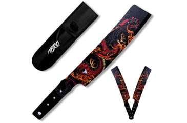 Image of Toro Knives Besito Slim Fire Throwing Knives, 15.75in Overall, 9.75in Black Powder 3Cr13 Blade, Fire Dragon Artwork SS Handle, Nylon Sheath, 75