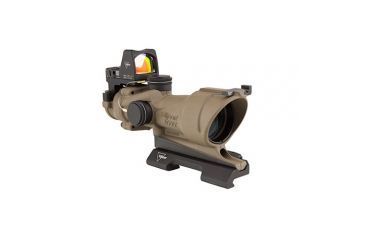 Image of Trijicon 4x32 ACOG ECOS, Center Illuminated Amber Crosshair 5.56 Reticle w/ Backup Iron Sights, Quick Release Mount &amp; LED 3.25 MOA Red Dot RMR Type 2, Cerakote FDE, 100555