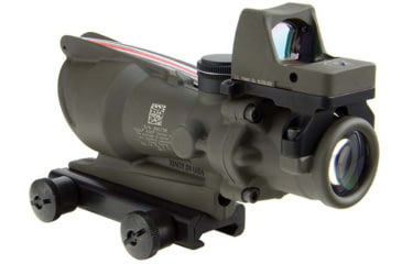 Image of Trijicon 4x32 ACOG Rifle Scope, Dual Illuminated Red Chevron .223 Reticle w/ Colt Knob Thumbscrew Mount &amp; LED 3.25 MOA Red Dot RMR Type 2, Cerakote OD Green, 100569
