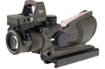 Image of Trijicon 4x32 ACOG Rifle Scope, Dual Illuminated Red Chevron .223 Reticle w/ Colt Knob Thumbscrew Mount &amp; LED 3.25 MOA Red Dot RMR Type 2, Cerakote OD Green, 100569