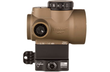 Image of Trijicon OPMOD MRO 1x25mm Red Dot Sight, 2 MOA Green Dot Reticle, w/Lower 1/3 Co-Witness Levered Quick Release Mount AC32084, Angled Glass, Coyote Brown, 2200100