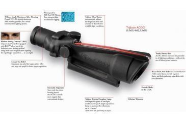 Image of Trijicon TA11F ACOG 3.5x35 Rifle Scope with Red Chevron BAC .223 Flattop Reticle - includes Flat Top Adapter Rifle Scope