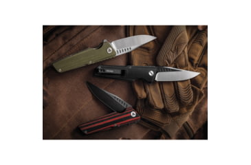Image of TRIVISA Orion Black/Red Folding Knife, 4.63in Closed, 3.63in Black Stonewash D2 Tool Steel Blade, Black/Red G10 Handle, TY01-RB-DG