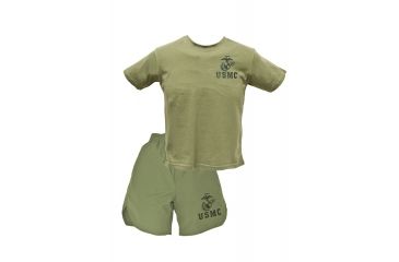 Image of Trooper Clothing Kids Marine PT 2 Piece Shirt/Shorts Set, Large, OD Green, Large (14-16) 660-L