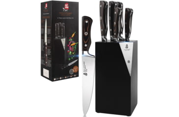 Image of Tuo Cutlery Legacy 6-Piece Kitchen Knife Set, X50CrMoV15 Stainless Blade, Black/Brown G10 Handle, TC1510