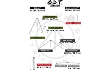 Image of Two Vets Tripods Inc Quick Deploy Tripod, Carbon Fiber/Black, 39-65.5in, QDT