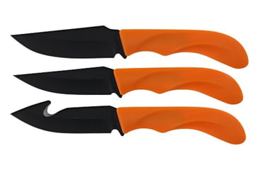 Image of Uncle Henry 3-Piece Fixed Blade Knives w/Sheath, Stainless Steel, Caper/Gut Hook/Drop Point, Orange Polymer Handles, 1207753