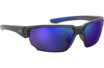 Image of Under Armour Blitzing Sunglasses with Transparent Grey Frame and Blue to Grey Mirror Lens, Medium, UA0012S KB7-W1