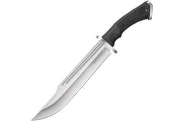 Image of United Cutlery Honshu Conqueror Bowie Knife, 16.5in Overall, 10.88in Satin 7Cr17Mov SS Clip Point Blade, Black Textured Tpr Handle, SS Guard, Black Leather Sheath, UC3321
