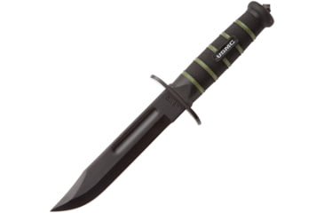Image of United Cutlery USMCout Combat Fighter Knife, 12.5in Overall, 6.5in Black Matte 420 SS Clip Point Blade, Rubberized Handle, SS Guard, Black/Green Handle, Black Nylon Sheath, UC3156