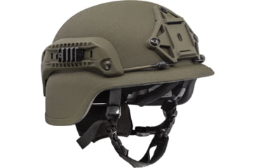 Image of United Shield International PASGT Ballistic Helmet Level IIIA Military Style-Low Cut with BOA Front Mount and Rails, OD Green, Large, PASGT3ALGOD-BOA-PICRAIL-NVG
