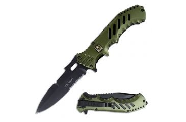 Image of US Army Folding Blade, 4in, Stainless Steel Blade, Green Aluminum Handle A-A1020CG
