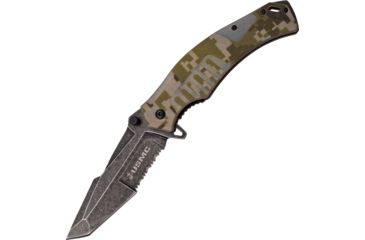 Image of USMC Fortress Linerlock A/O Folding Knife,3.75in,Stainless Steel,Partially Serrated,Tanto,Black Stonewash,Digital Camo,G10 Handle USMA1046DG