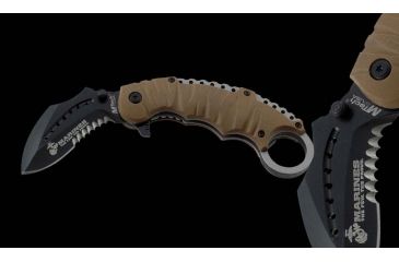Image of USMC Marine Karambit Linerlock Folding Knife,2.75in,Black Karambit Style Blade,Textured Black Rubber Onlay Handle USM1019BK