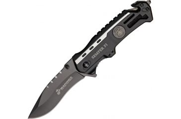 Image of USMC Marines Rescue Linerlock,black finish stainless standard edge drop point blade USM1002DP