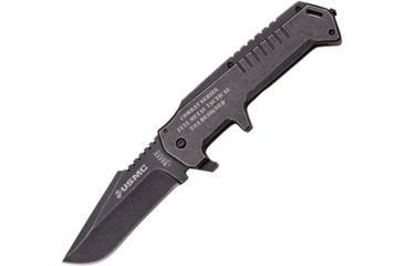 Image of USMC Warlord Framelock Folding Knife,4in,Stainless Steel,Black Stonewash,Black Stonewash,Stainless Handle USM2010SW