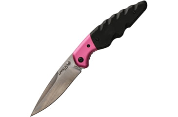 Image of Utica Smoky Canyon III Linerlock Folding Knife, 3.5 satin finish 8Cr13MoV stainless blade, Pink anodized aluminum and black G10 handle, 91-1501CP