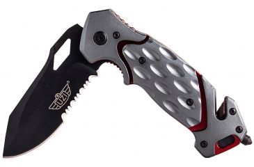 Image of UZI Responder Steel Blade VII with Belt Cutter and Window Breaker, Black, Grey, and Red UZK-FDR-007