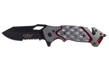 Image of UZI Responder Steel Blade VII with Belt Cutter and Window Breaker, Black, Grey, and Red UZK-FDR-007