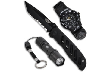Image of Uzi UZI Special Forces Flashlight Watch + Folding Knife Set, Black, 420, adult, male, BHQ-7395