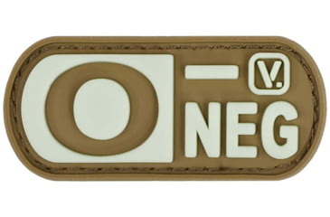 Image of Vanquest Gear Blood Type O- Negative - Glow In The Dark Patch, Coyote Tan, 9ZBLTY-9ONEG-CT-GITD