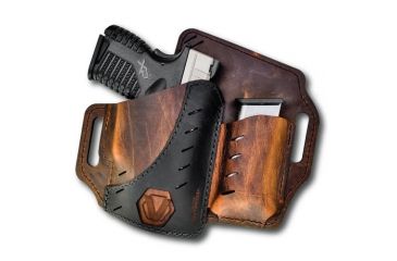 Image of VersaCarry Underground Premium, Guardian OWB Holster w/Mag Pouch, Black Vault, Water Buffalo Leather, Black/Distressed Brown, Full Size UGMB1BRN