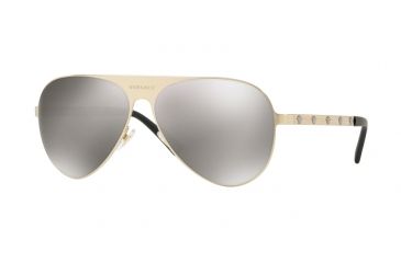 Image of Versace VE2189 Sunglasses 13396G-59 - Brushed Pale Gold Frame, Light Grey Mirror Silver Lenses