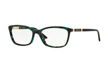 Image of Versace VE3186 Single Vision Prescription Eyeglasses 5076-52 - Green Havana Transp Frame