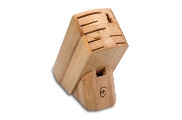 Image of Victorinox 9-Slot Hardwood Block holds 7 knives kitchen shear and steel w/ Cross &amp; Shield Logo 41499L