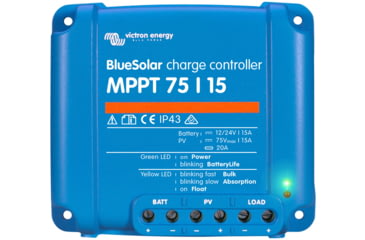 Image of Victron Energy BlueSolar MPPT Charge Controller, 75V, 15 amps, Blue, SCC010015050R