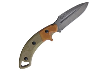 Image of Viking Tactics Crusader Knife, 9.25in Overall, 3.5in 1095Hc Steel Blade, Green/ Brown Canvas Micarta Handle, Tan Kydex Molle Compatible Sheath, VTACK2-C