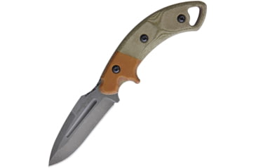 Image of Viking Tactics Crusader Knife, 9.25in Overall, 3.5in 1095Hc Steel Blade, Green/ Brown Canvas Micarta Handle, Tan Kydex Molle Compatible Sheath, VTACK2-C