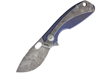 Image of Viper Lille Framelock Folding Knife, 3.63in Closed, 2.5in Damascus Steel Blade, Sculpted Titanium Handle With Blue Anodized Titanium Onlay, Wooden Gift Box, VA5964BL