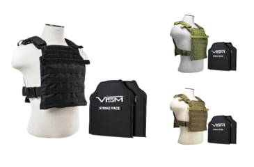Image of Vism Fast Plate Carrier w/2 10x12in Level IIIA Shooters Cut Soft Ballistic Panels, Black, Green, Tan