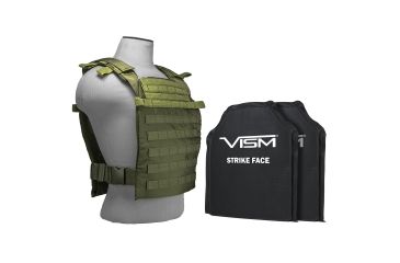 Image of Vism Larger Fast Plate Carrier w/2 11x14in Level IIIA Shooters Cut Soft Ballistic Panels, Green BSLCVPCFL2995G-A
