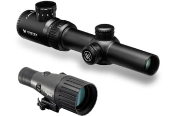 Image of Vortex Crossfire II 1-4x24mm Rifle Scope, 30 mm Tube, SFP, V-Brite Reticle, Anodized Black w/ TRYBE Optics Enhancer Magnification Quadrupler, CF2-31037-KIT2