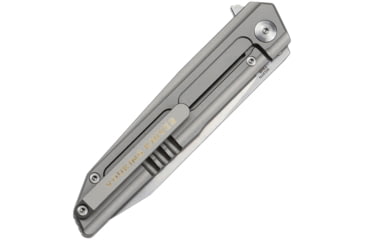 Image of Vouking Knives Samgun Framelock Folding Knife, 4.25in Closed, 3.5in Stonewash 12C27 Sandvik SS Drop Point, Bead Blast Finish Titanium Handle, Pocket Clip, TS05BLS
