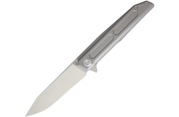 Image of Vouking Knives Samgun Framelock Folding Knife, 4.25in Closed, 3.5in Stonewash 12C27 Sandvik SS Drop Point, Bead Blast Finish Titanium Handle, Pocket Clip, TS05BLS