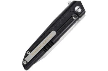 Image of Vouking Knives Samgun Framelock Folding Knife, 4.25in Closed, 3.5in Stonewash 12C27 Sandvik SS Drop Point, Black Tumbled Finish Titanium Handle, Pocket Clip, TS05BLC