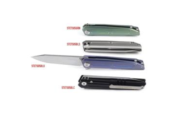 Image of Vouking Knives Samgun Framelock Folding Knife, 4.25in Closed, 3.5in Stonewash 12C27 Sandvik SS Drop Point, Black Tumbled Finish Titanium Handle, Pocket Clip, TS05BLC