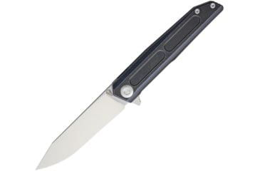 Image of Vouking Knives Samgun Framelock Folding Knife, 4.25in Closed, 3.5in Stonewash 12C27 Sandvik SS Drop Point, Black Tumbled Finish Titanium Handle, Pocket Clip, TS05BLC